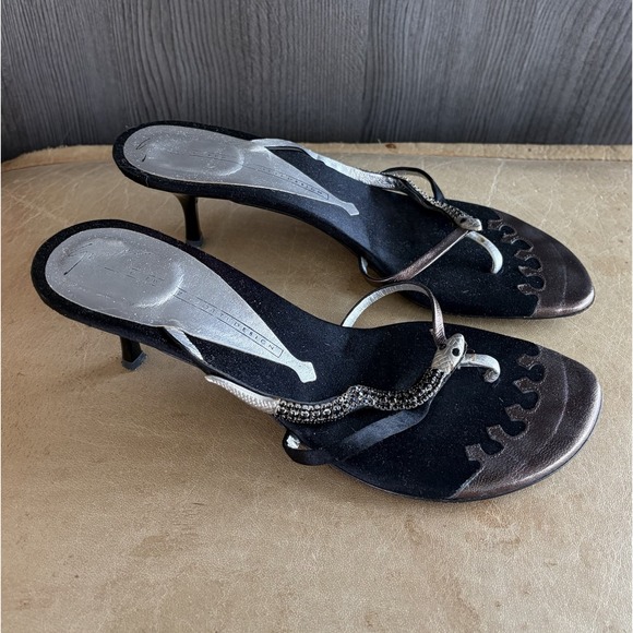 Giuseppe Zanotti Shoes - Giuseppe Zanotti Y2K Vintage Snake Crystal Embellished Thong Kitten Heels 36